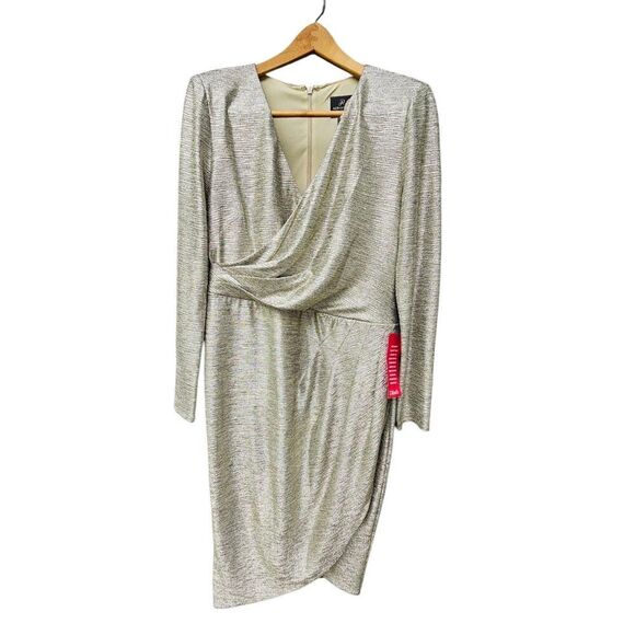 Adrianna Papell Dresses & Skirts - Adrianna Papell Gold Faux Wrap Asymmetric Coctail Dress Size 12 Party Wedding